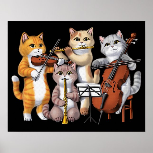 Poster Musiciens de chats (Devant)