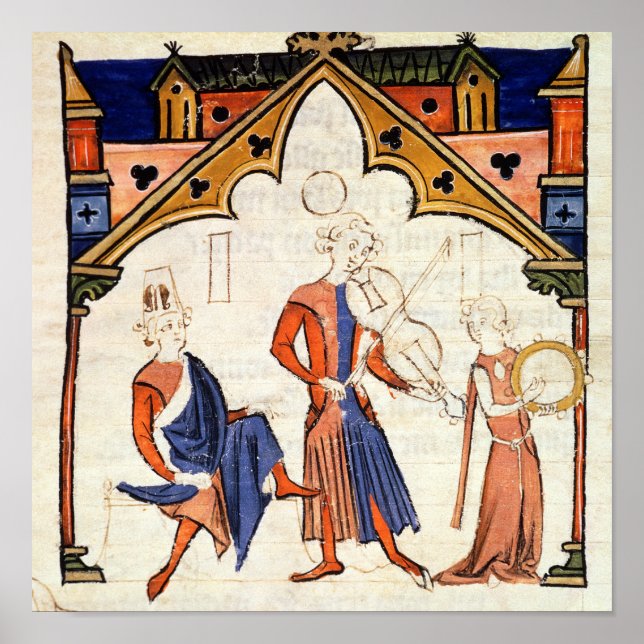 Poster Musiciens jouant d'une Viola et d'une Tambourine (Devant)