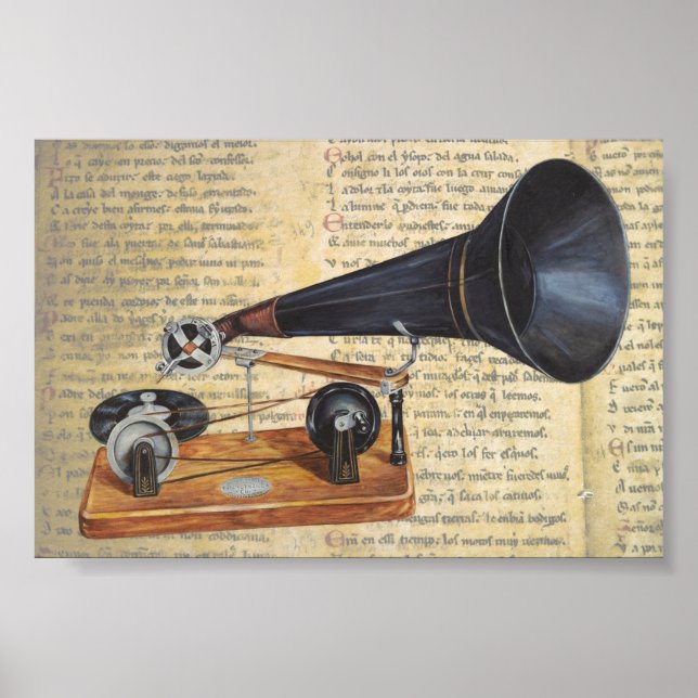 Poster Musique Art avec un phonographe antique Talking (Devant)