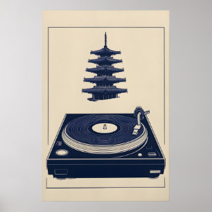 Poster Musique Art Minimaliste Bleu Tourne-Disque Vintage