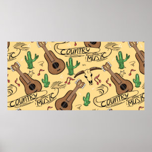 Poster Musique country sans couture motif avec guitare, c