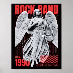 Poster Musique de groupe de rock amusant noir et rouge