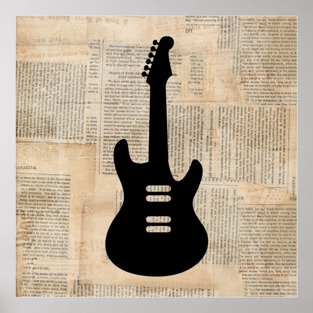 Poster Musique de guitare électrique avec texte de journa (Devant)