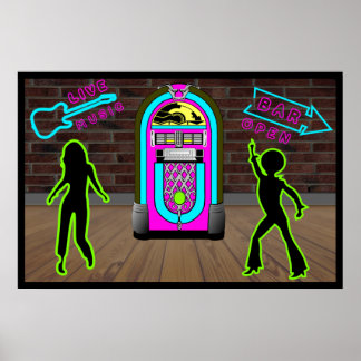 Poster Musique en direct dans un bar avec jukebox