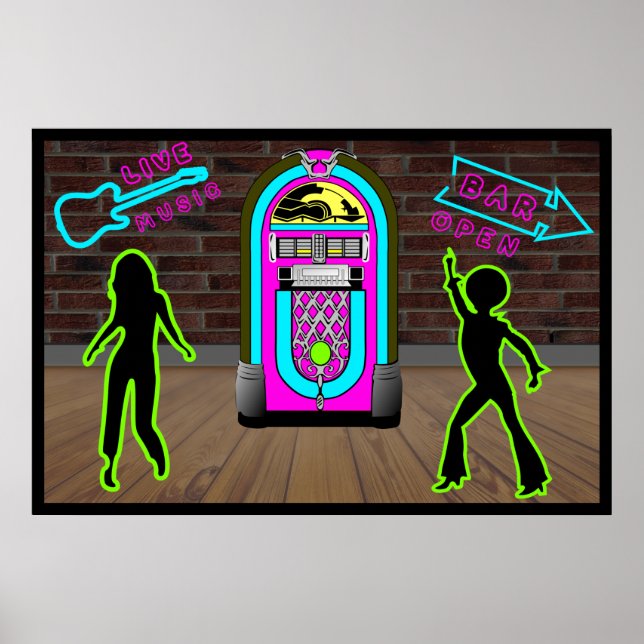 Poster Musique en direct dans un bar avec jukebox (Devant)