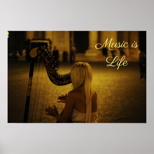 Poster Musique est Vie citation Harpe instrument classiqu (Devant)