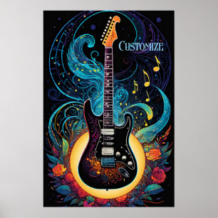 Poster Musique Et Guitare Électrique Rose