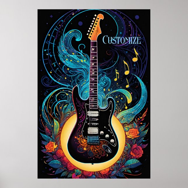 Poster Musique Et Guitare Électrique Rose (Devant)