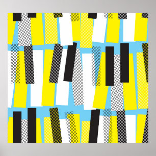 Poster Musique jazz, motif géométrique bleu jaune.