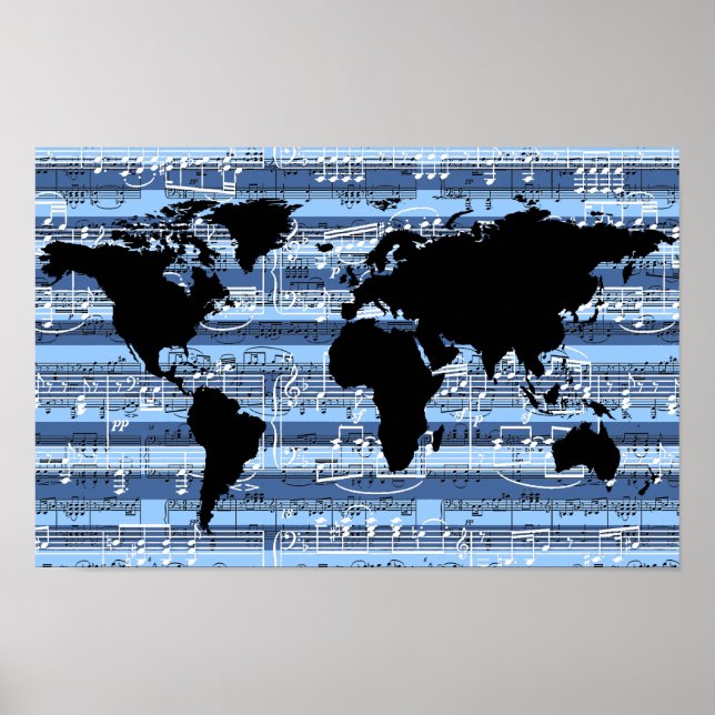 Poster musique noire/bleue au monde (Devant)