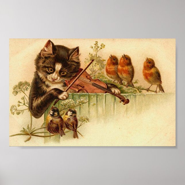 Poster Musique Pour Les Oiseaux, Chat et Oiseaux (Devant)
