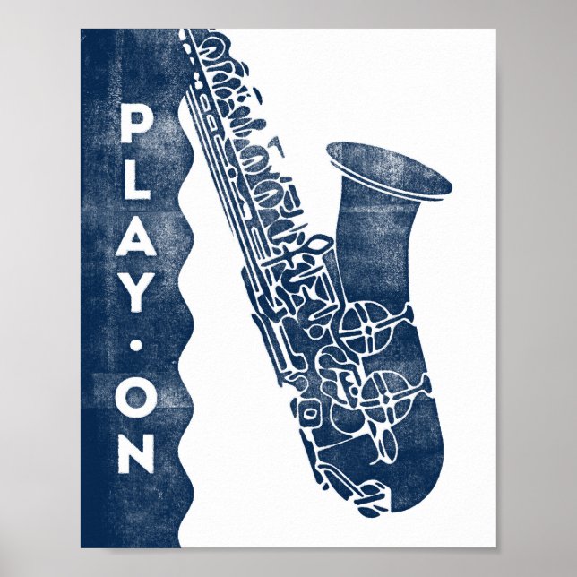 Poster Musique Saxophone Bleu Blanc Jouer Sur Impr (Devant)