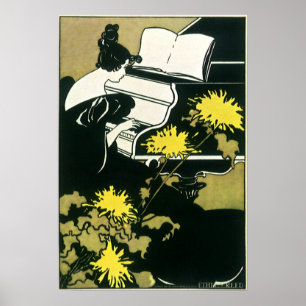 Poster Musique Vintage, Miss Traumerei jouant du piano, R
