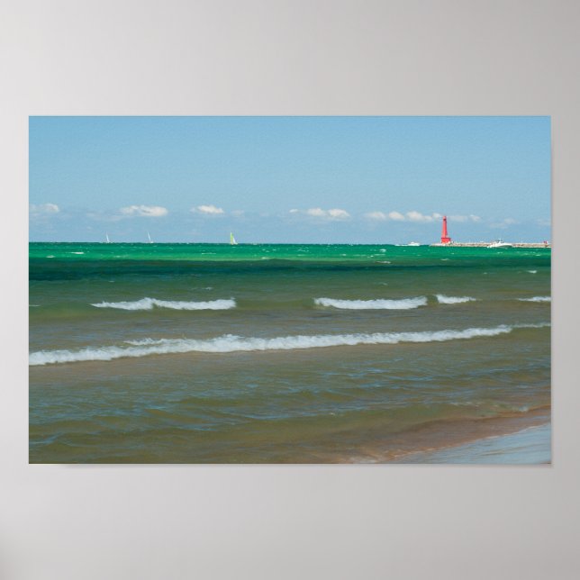 Poster Muskegon Pier Light, Muskegon, Michigan (Devant)