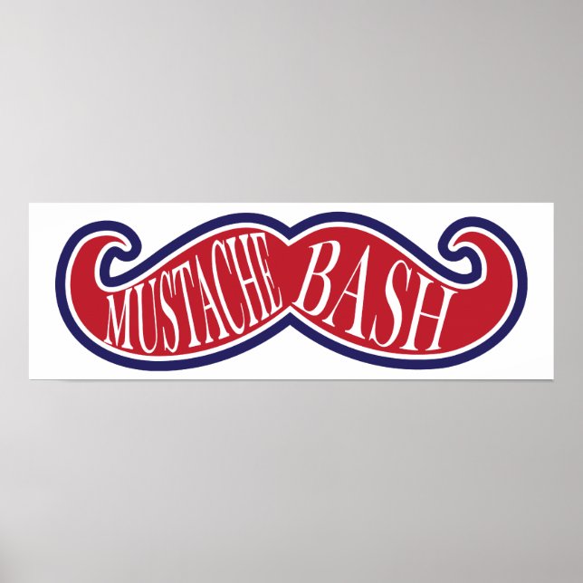 Poster Mustache Bash - Rouge, Blanc et Bleu (Devant)