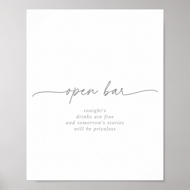Poster Muted Gray Simple Minimalist Wedding Open Bar Sign (Devant)