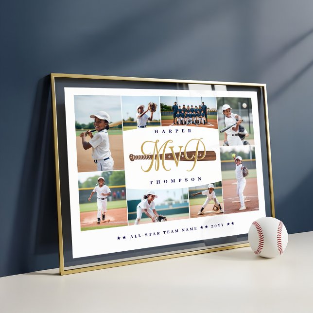 Poster MVP Baseball Player Sports Photo Collage Keepsake (MVP Baseball Player Sports Photo Collage Keepsake Poster)