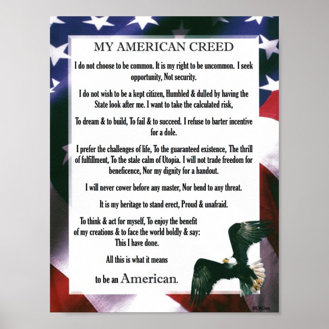 Poster My American Creed USA Fier D'Être Américain (Devant)