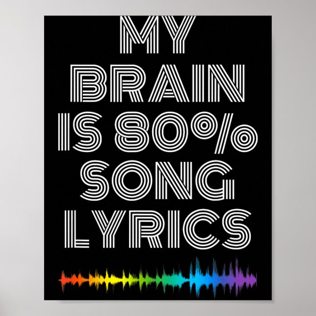 Poster My Brain Is 80% Song Lyrics Funny Music Lover  (Devant)
