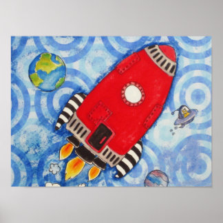 Poster My Moon Rocket in Red Print