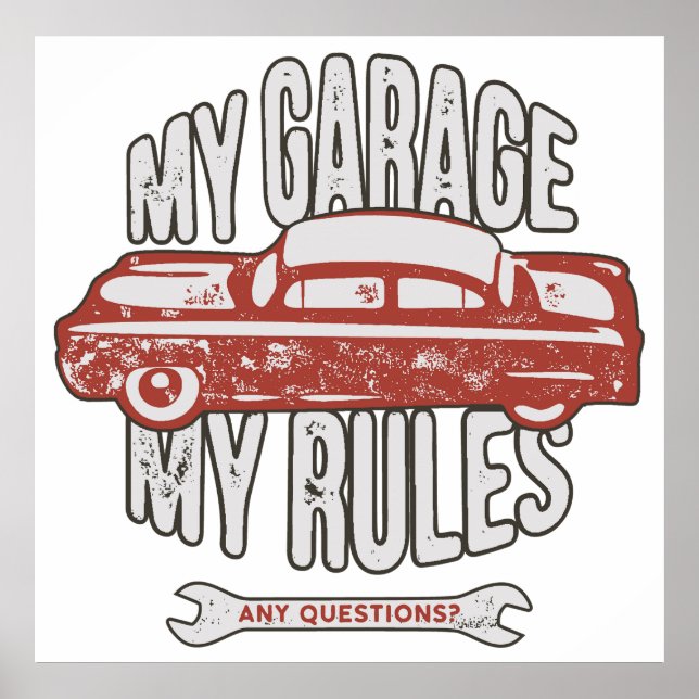 Poster My Rules Classic Red Car Retro Mechanic (Devant)