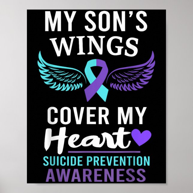 Poster My Son's Wings Cover Heart Suicide Awareness Ribbo (Devant)