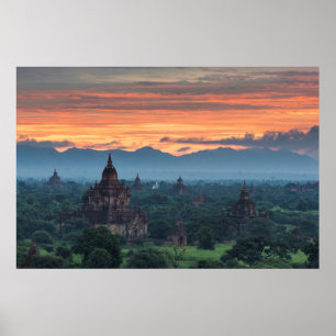 Poster Myanmar, lever de soleil à Bagan