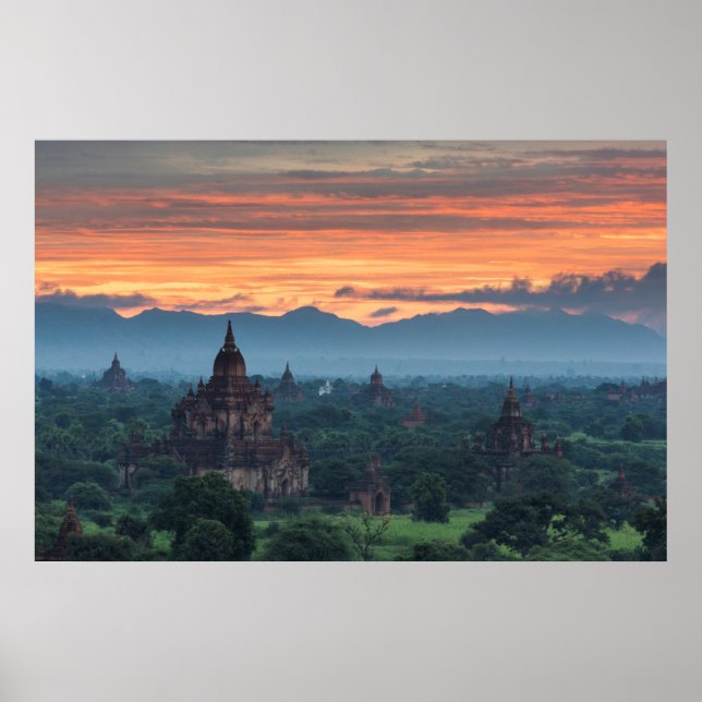 Poster Myanmar, lever du soleil de Bagan (Devant)