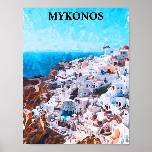 Poster Mykonos Grèce aquarelle peinture (Devant)