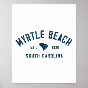 Poster Myrtle Beach Caroline du Sud Hommes Rétro Throwck 
