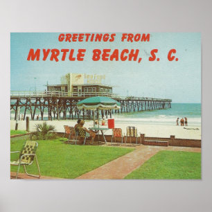 Poster Myrtle Beach, carte postale SC des années 60