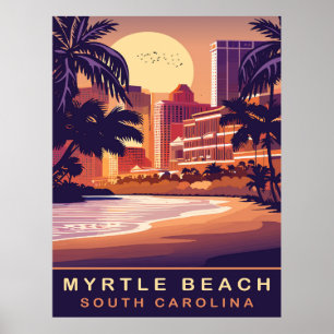 Poster Myrtle Beach, Coucher de soleil, Caroline du Sud,