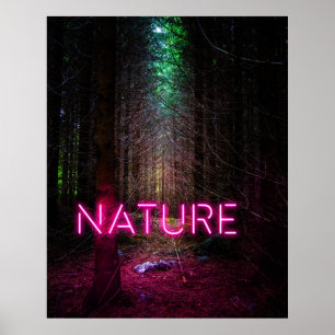 Poster Mystérieuse forêt d'épinette nature néon magenta