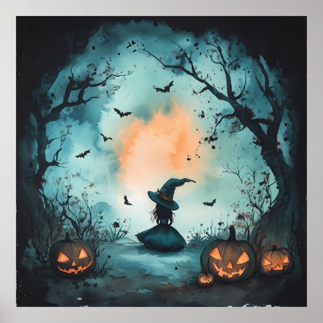 Poster Mystérieuse petite sorcière et Jack-O'-Lantern (Devant)