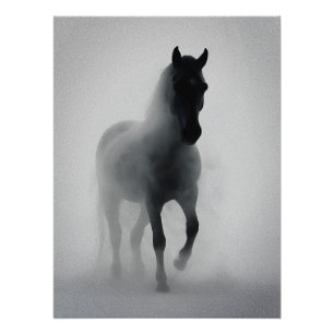 Poster Mystérieux Cheval Noir émergeant du Mist
