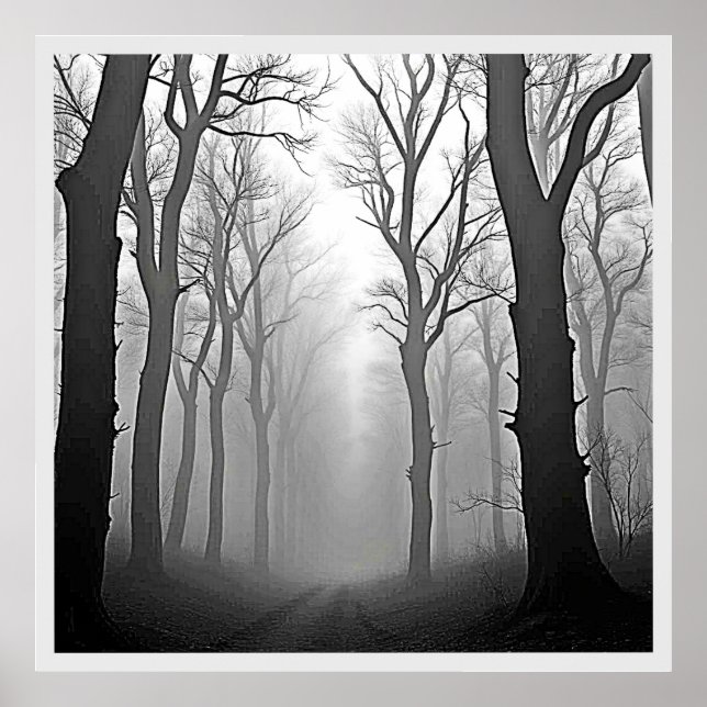 Poster Mysterious Foggy Forest Path (Devant)
