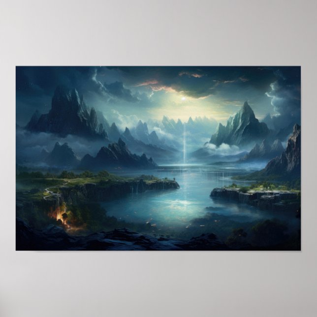 Poster Mystic Lake et Mountain Valley — Imaginaire Landsc (Devant)