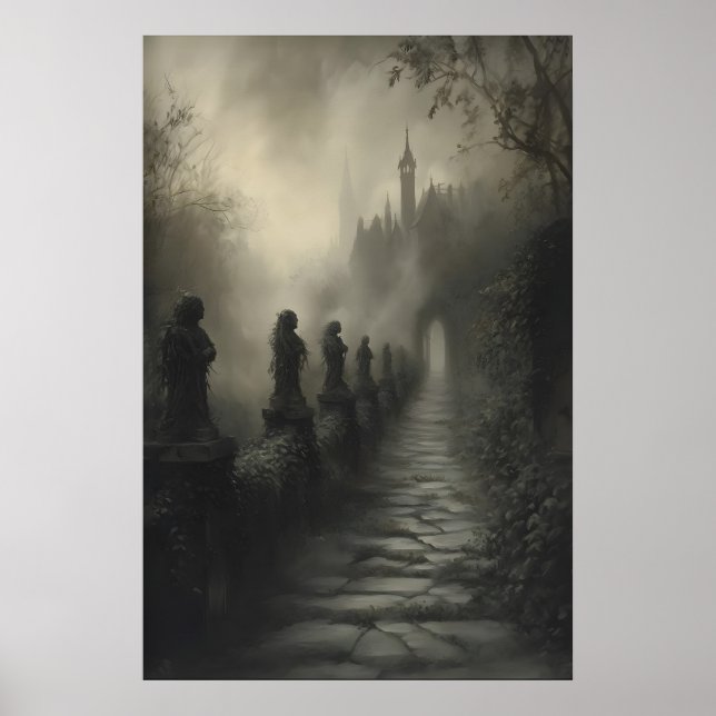 Poster Mystical Ivy Path Haunting Gothic Castle Art Dark (Devant)