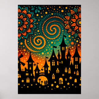 Poster Mystical Night Castle Silhouette