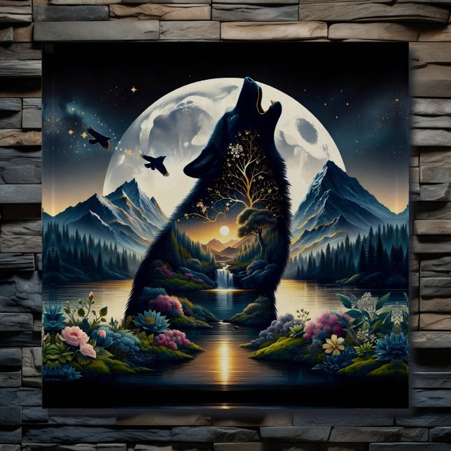 Poster Mystical Wolf Howling at Moon Surreal Personnalisé (Créateur téléchargé)