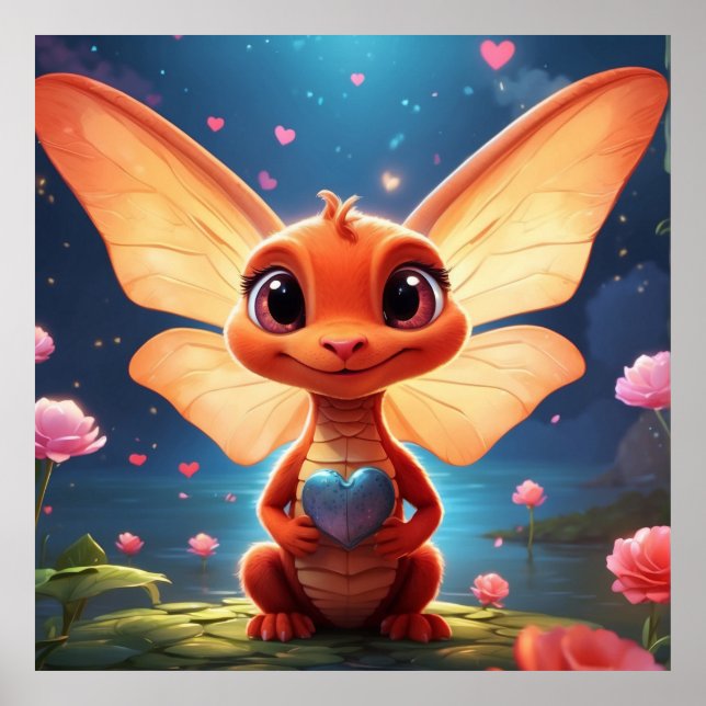 Poster *~* Mythique AP48  Bébé Dragon Mignon Amour (Devant)