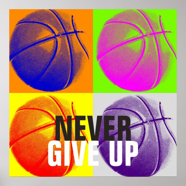 Poster N'abandonnez jamais la réussite Basketball Pop Art (Devant)