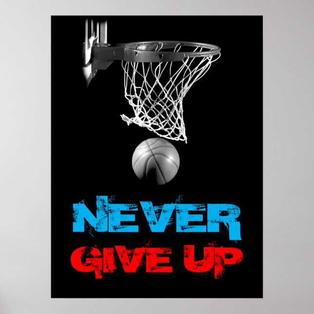 Poster N'abandonnez jamais l'impression de basket-ball ré (Devant)