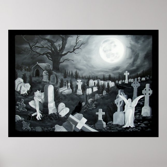 Poster Nachts auf dem Friedhof Engel mit Teufel (Devant)