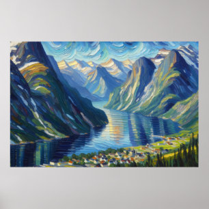 Poster Næ røyfjord peinture à l'huile