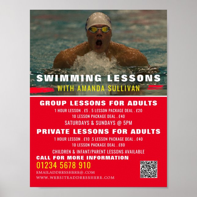 Poster Nage, Cours de natation Publicité (Devant)
