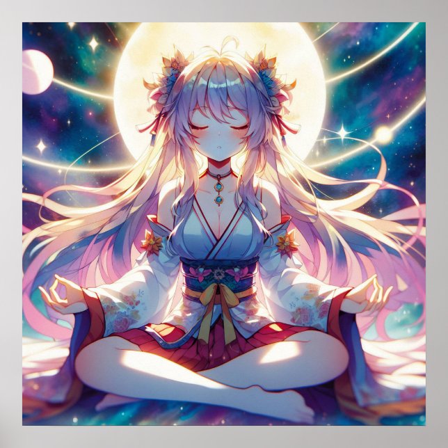 Poster Namaste Anime Girl Meditating (Devant)