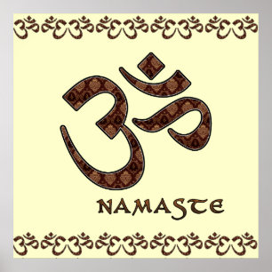 Poster Namaste avec symbole Om Brown et crème