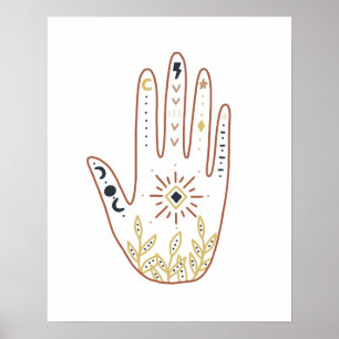 Poster Namaste boho mystique symboles de main floral