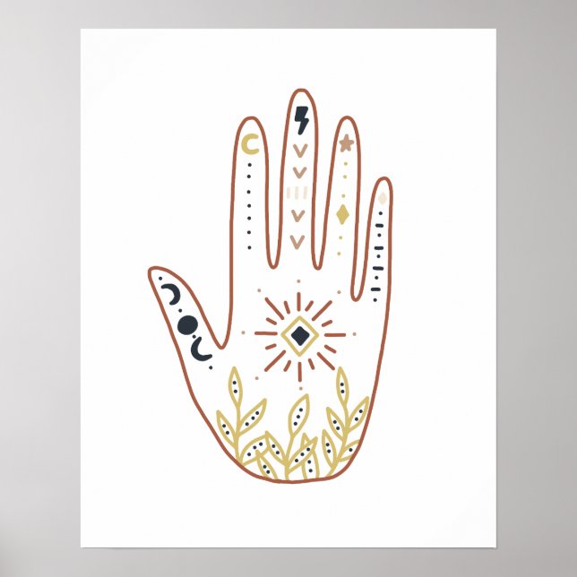 Poster Namaste boho mystique symboles de main floral (Devant)